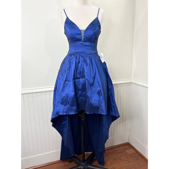 B Darlin Size 5/6 Dress Cocktail Hoco Prom Vintage Hi-Low Princess Taffeta Blue - Picture 15 of 16